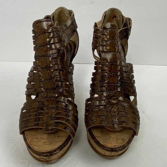 Marc Fisher Croc Embossed Snake Print Strappy Heels Platform Size 7 Ankle Boots - Picture 4 of 10